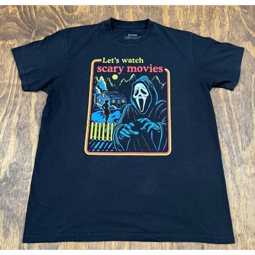 Ghost Face Scream Let's Watch Scary Movies T Shirt Large Black Horror Halloween